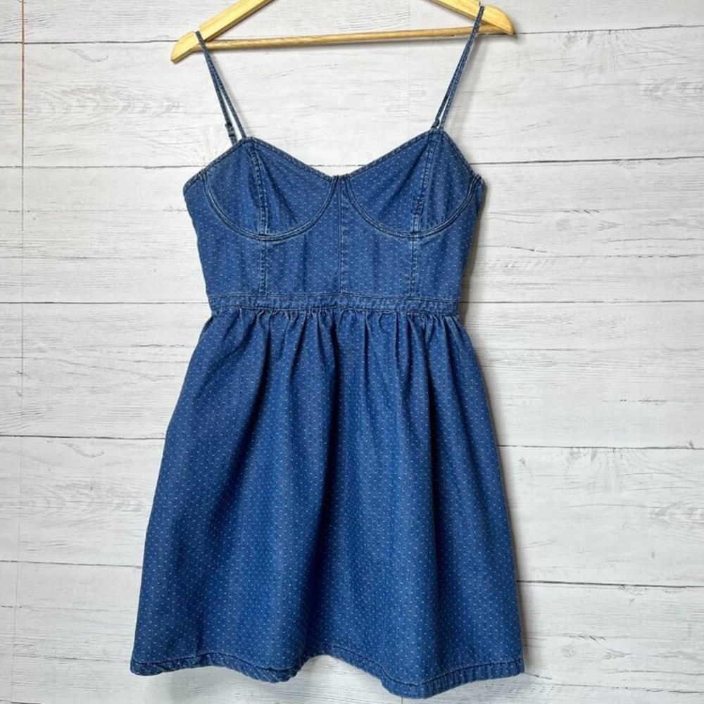 Free People Dress Womens Size SP Blue Denim Dot Bustier 100% Cotton